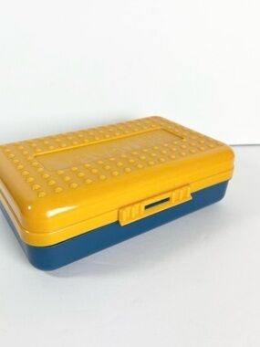 Vintage Spacemaker Blue and Gold Yellow school box pencil arts crafts 1990s